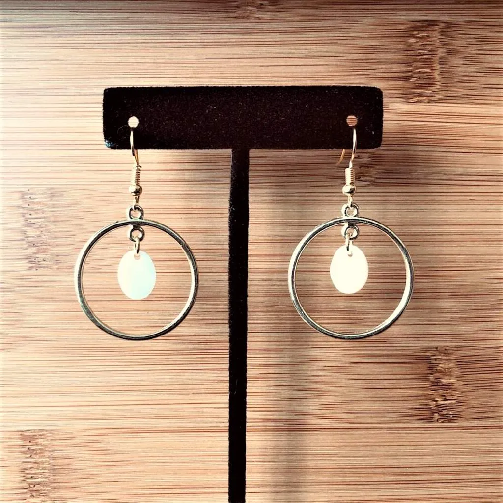 Gold Hoop and White Shell Dangle Earrings