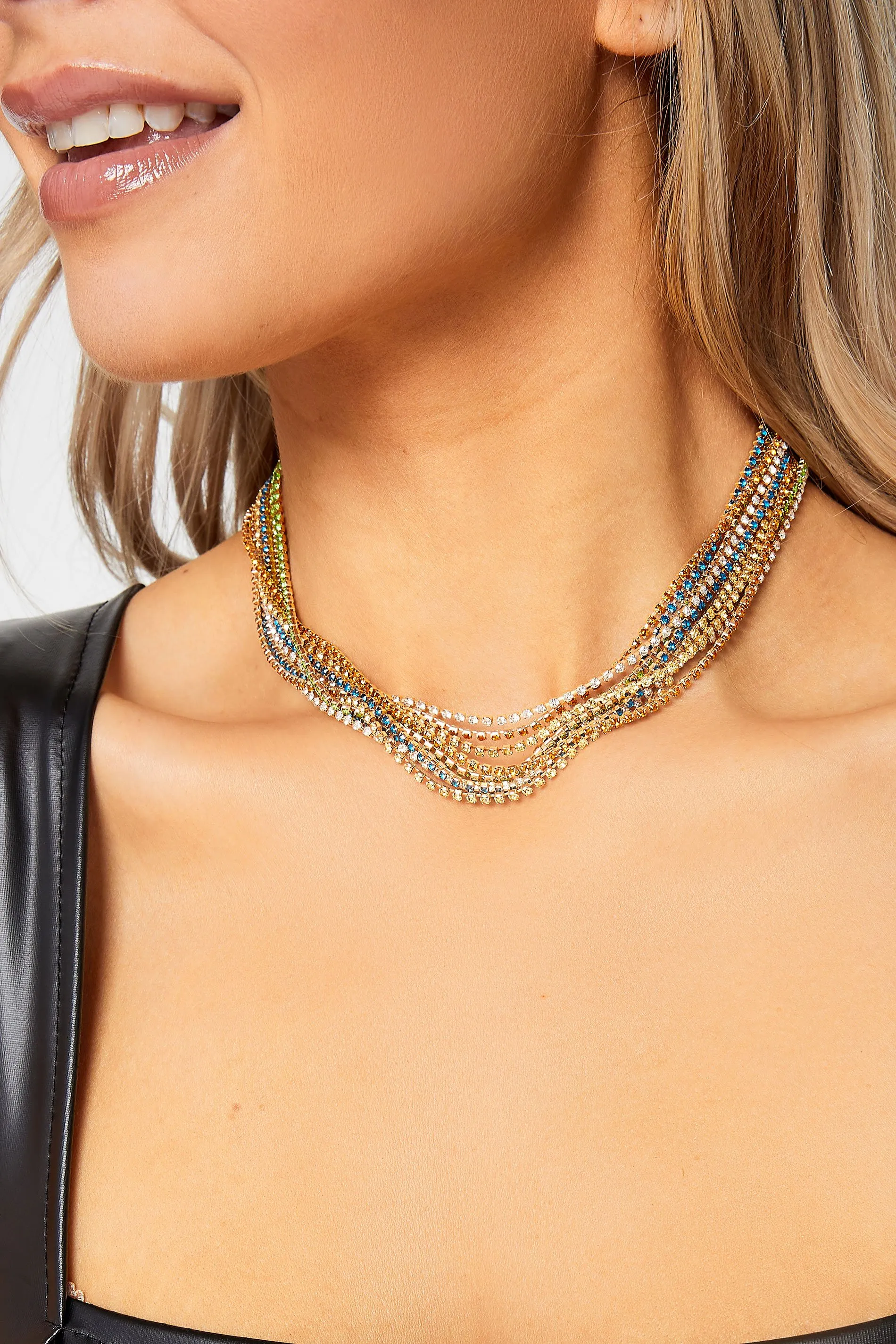 Gold Tone Diamante Multi-Layer Chocker