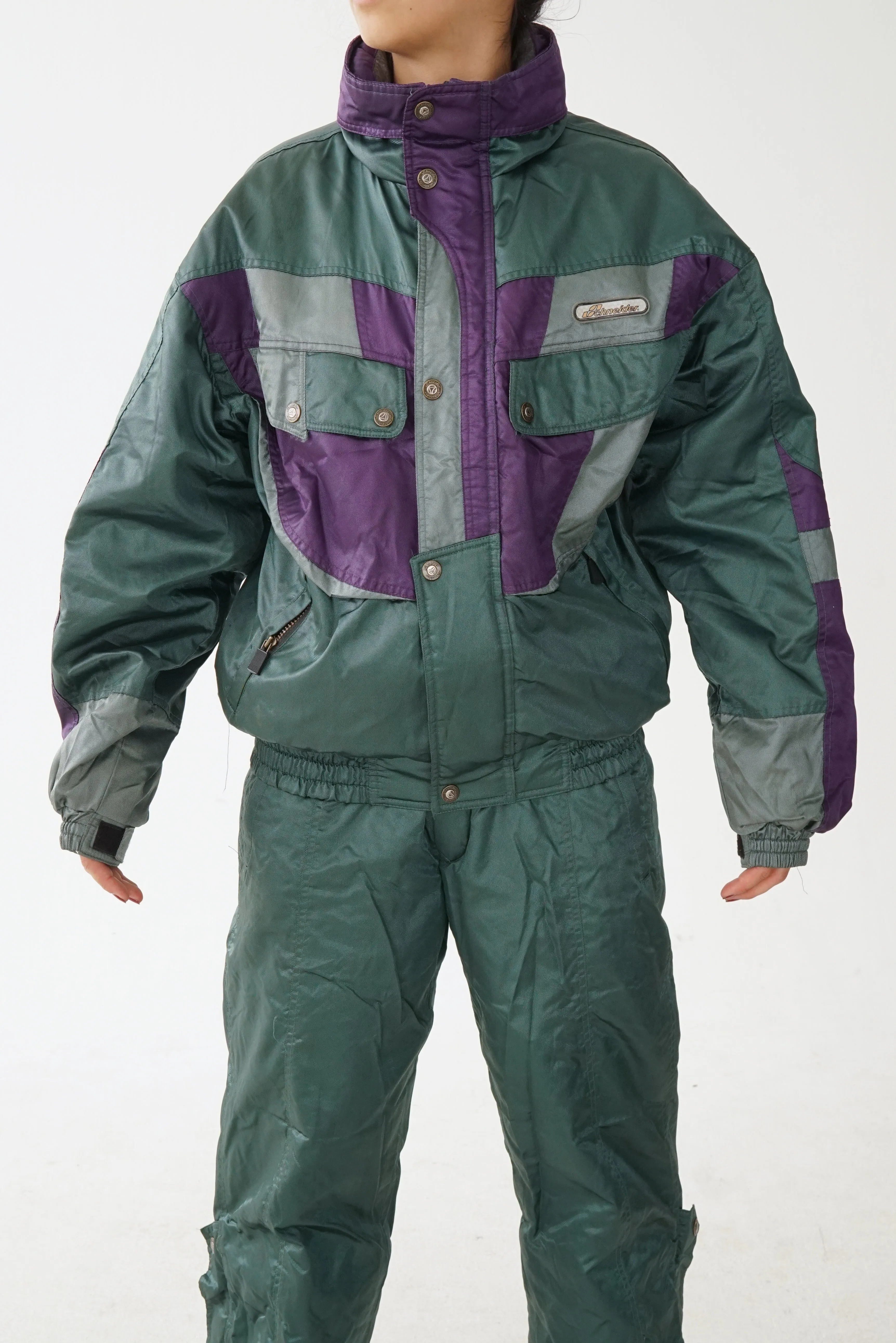 Habit de ski deux pièces Schneider, snow suit vert métallique pour homme taille M (48 & 32)