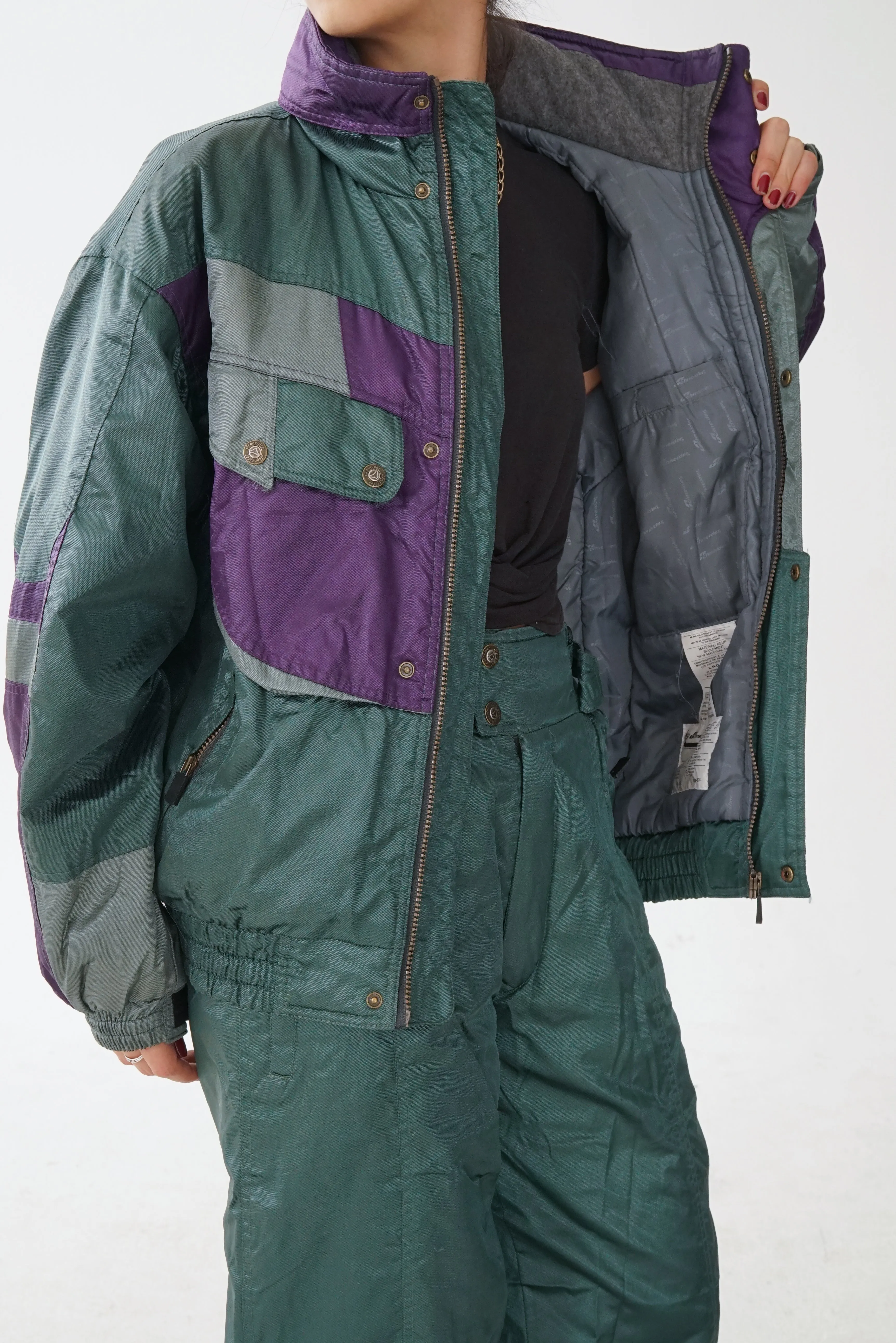 Habit de ski deux pièces Schneider, snow suit vert métallique pour homme taille M (48 & 32)