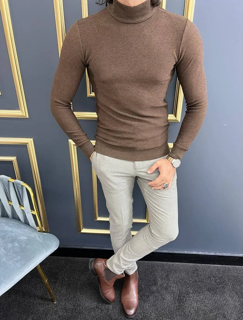 HolloMen Brown Mock Turtleneck