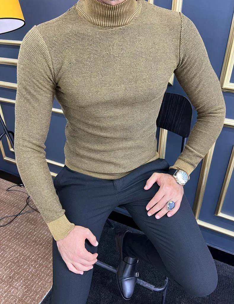 HolloMen Camel Mock Turtleneck