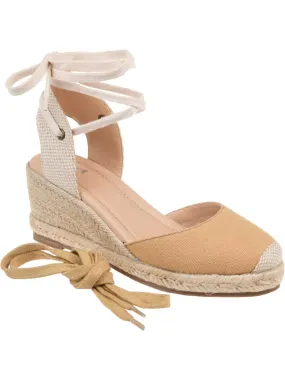 JOURNEE COLLECTION Womens Beige 1/2 Platform Interchangeable Laces Jute Wrapped Open Back Shoe Padded Monte Round Toe Wedge Lace