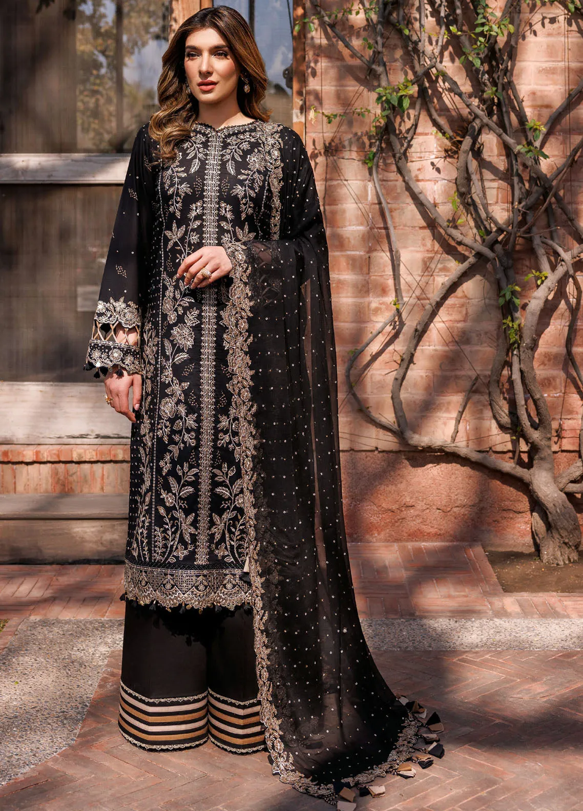 Kaavish By Farasha Eid Festive Embroidered Lawn 3 Piece Unstitched Suit FSH24KEFL D-03 RAVEN AURA