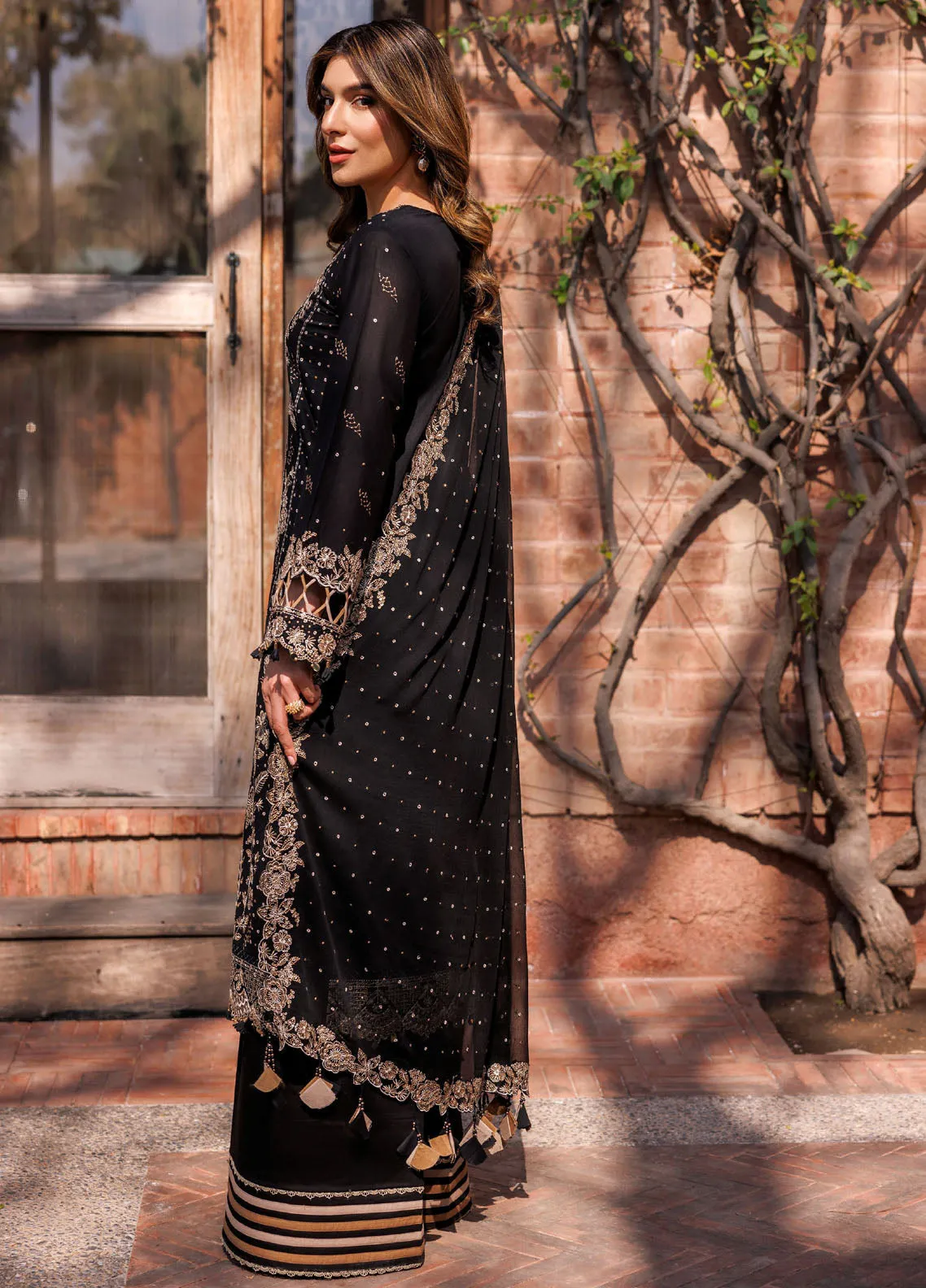 Kaavish By Farasha Eid Festive Embroidered Lawn 3 Piece Unstitched Suit FSH24KEFL D-03 RAVEN AURA