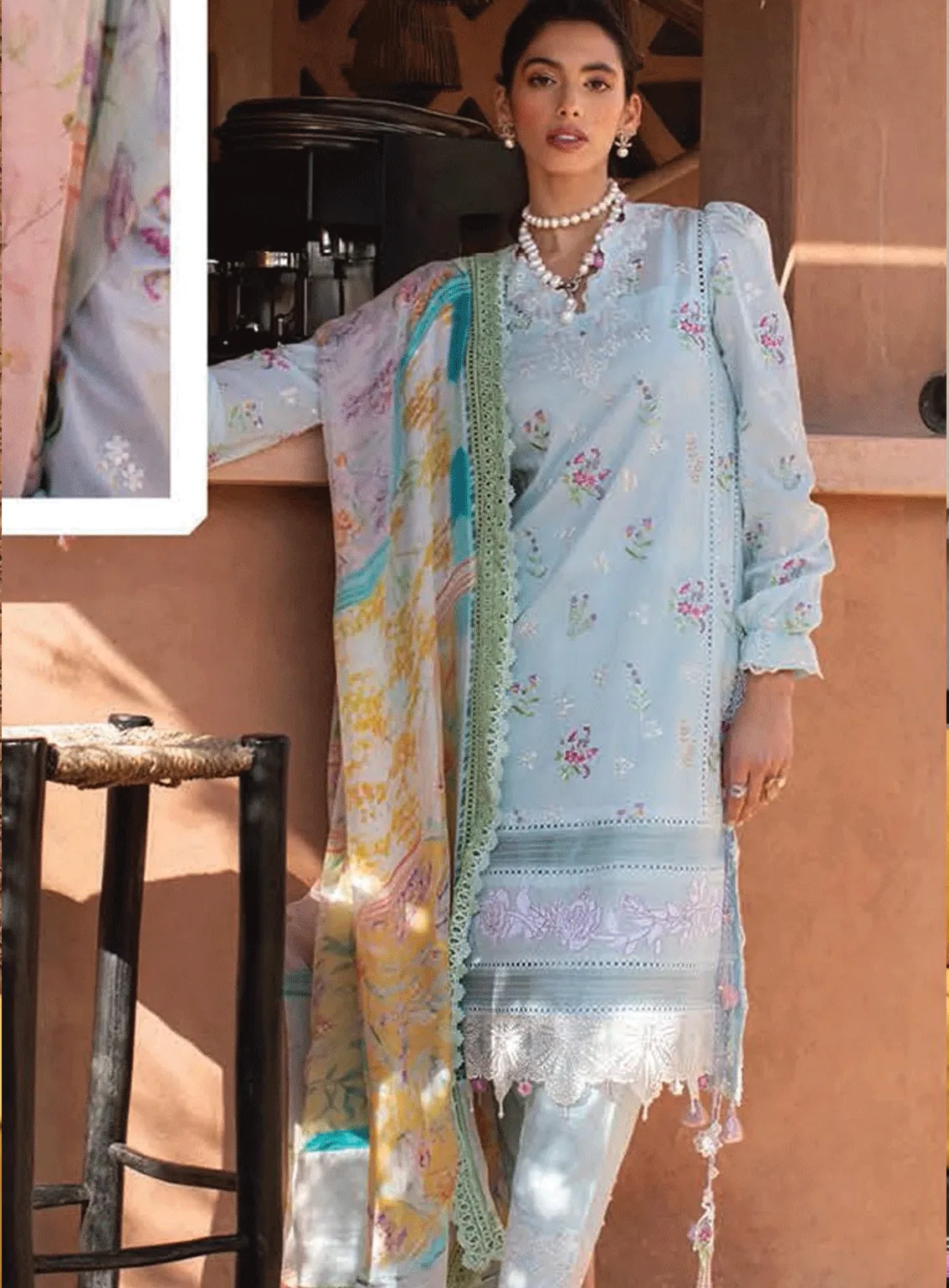 Kesh By Farah Talib Aziz Embroidered Lawn Unstitched 3 Piece Suit - FTA23KL FTA-13 BIA SKY