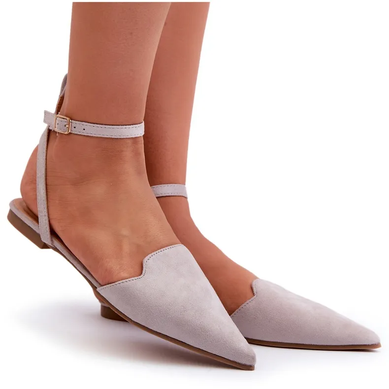 Lace-up Eco Suede Ballerinas With Pointed Toes Gray Ellesara grey