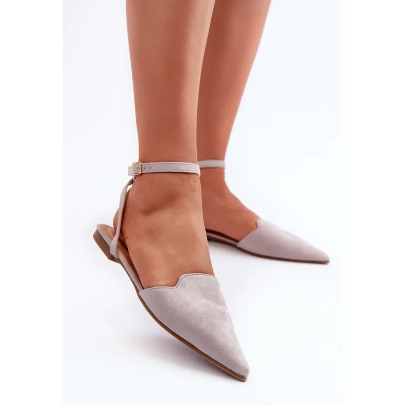 Lace-up Eco Suede Ballerinas With Pointed Toes Gray Ellesara grey