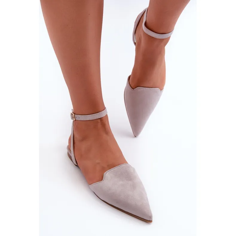 Lace-up Eco Suede Ballerinas With Pointed Toes Gray Ellesara grey