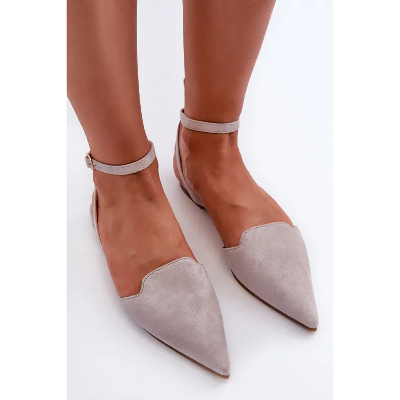 Lace-up Eco Suede Ballerinas With Pointed Toes Gray Ellesara grey