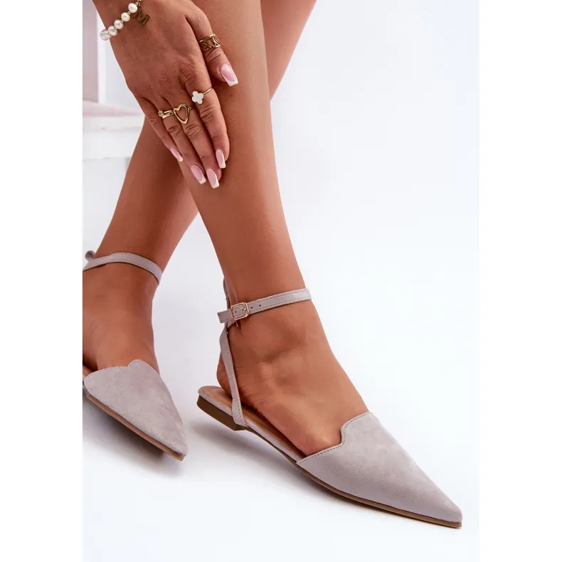 Lace-up Eco Suede Ballerinas With Pointed Toes Gray Ellesara grey