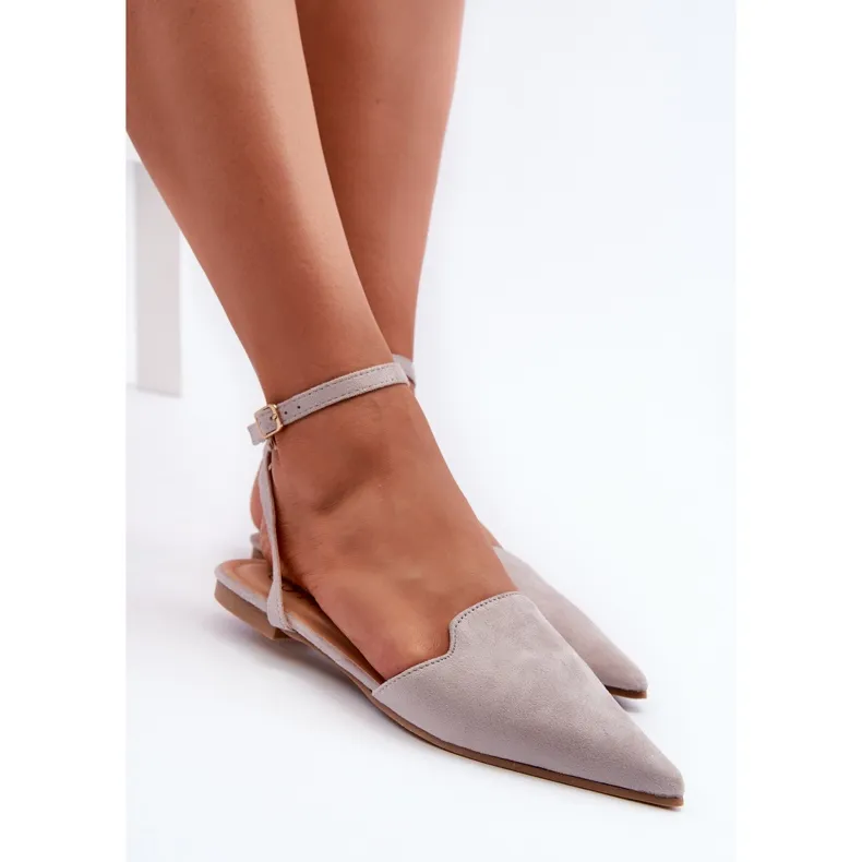 Lace-up Eco Suede Ballerinas With Pointed Toes Gray Ellesara grey