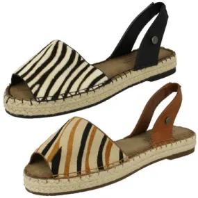 Ladies Savannah Open Toe Espadrille Slingback Patterned Sandal