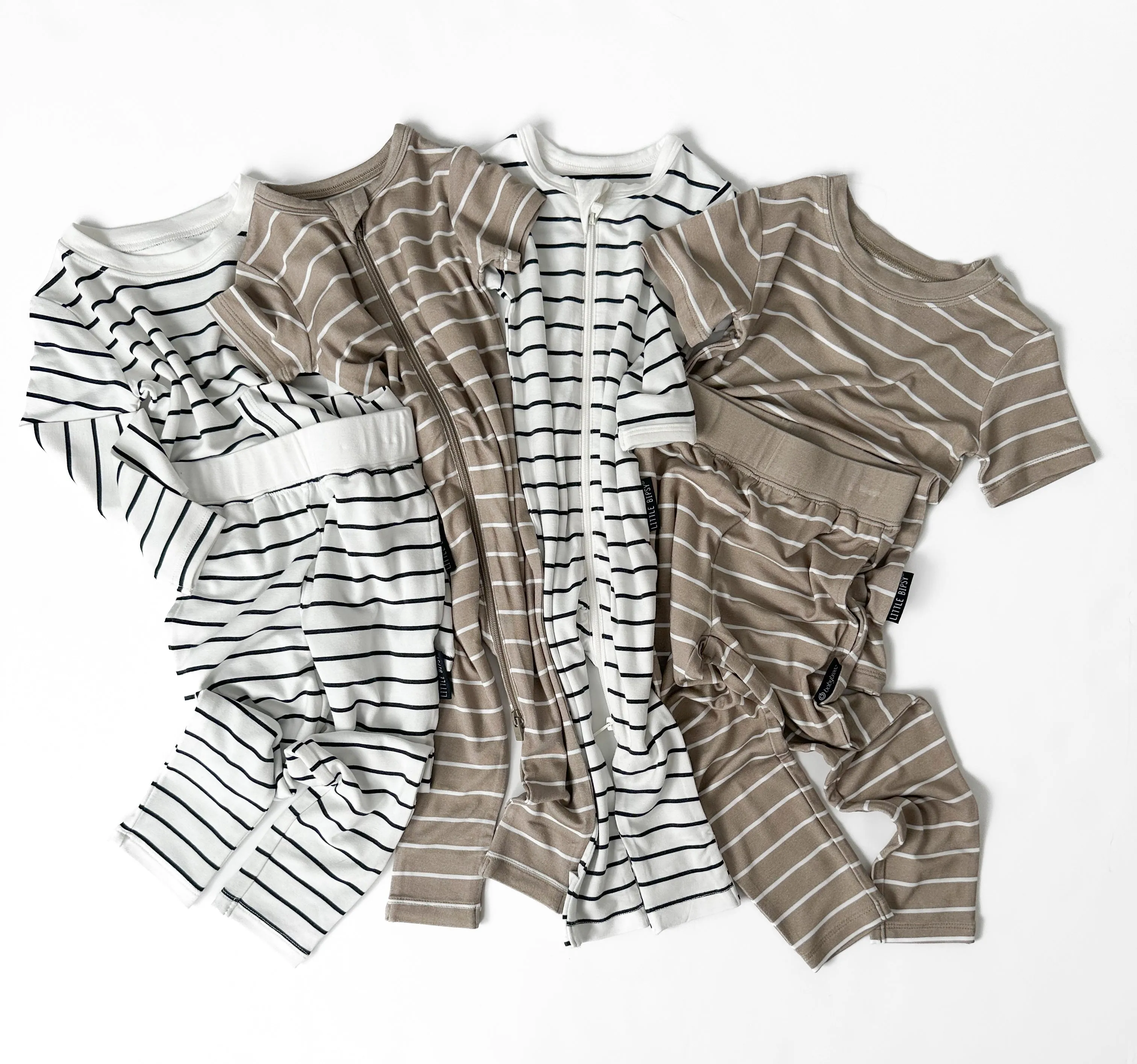 LB x Baby Breez Short Sleeve Pinstripe Romper Pajamas - Khaki Green and White