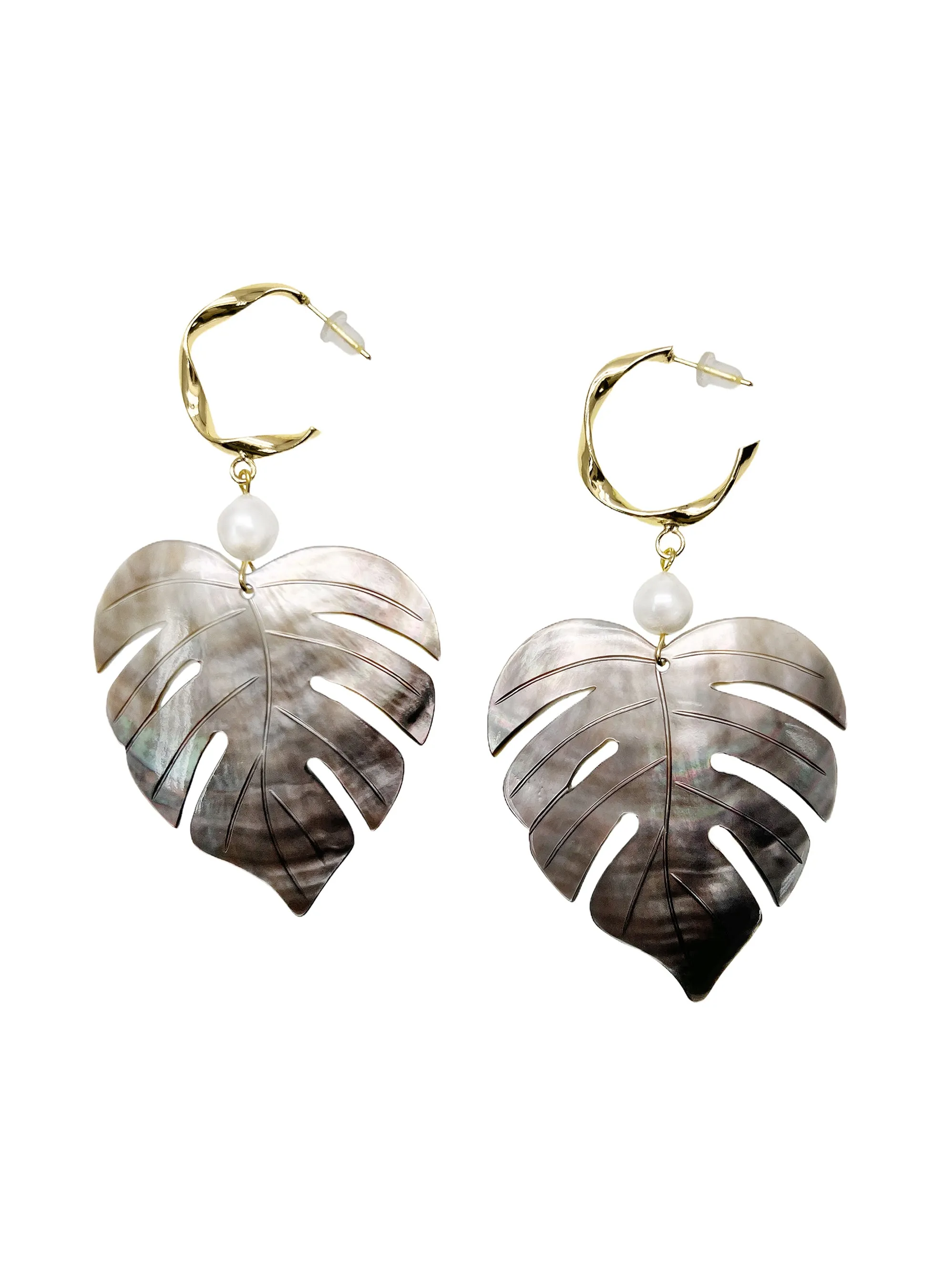 Leaves Shaped Shell With Pearls Hook Earrings LE047