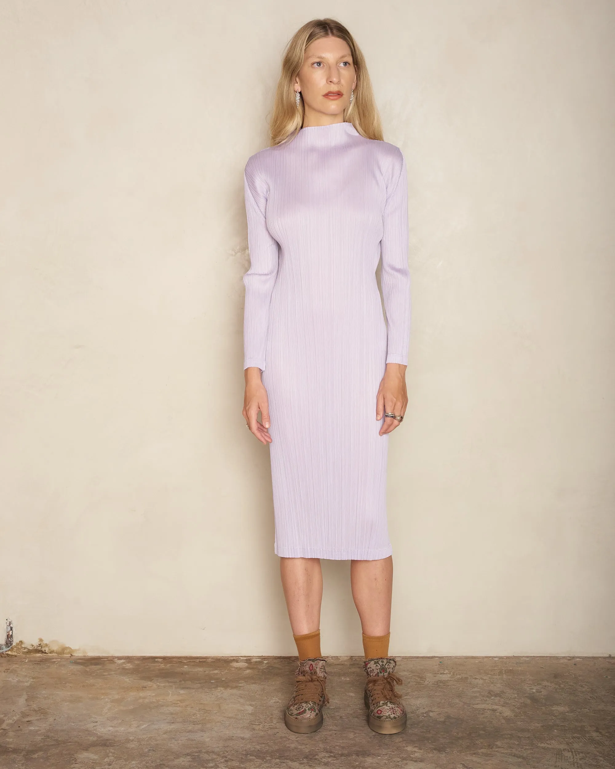 Light Purple Long Sleeve Turtleneck Dress