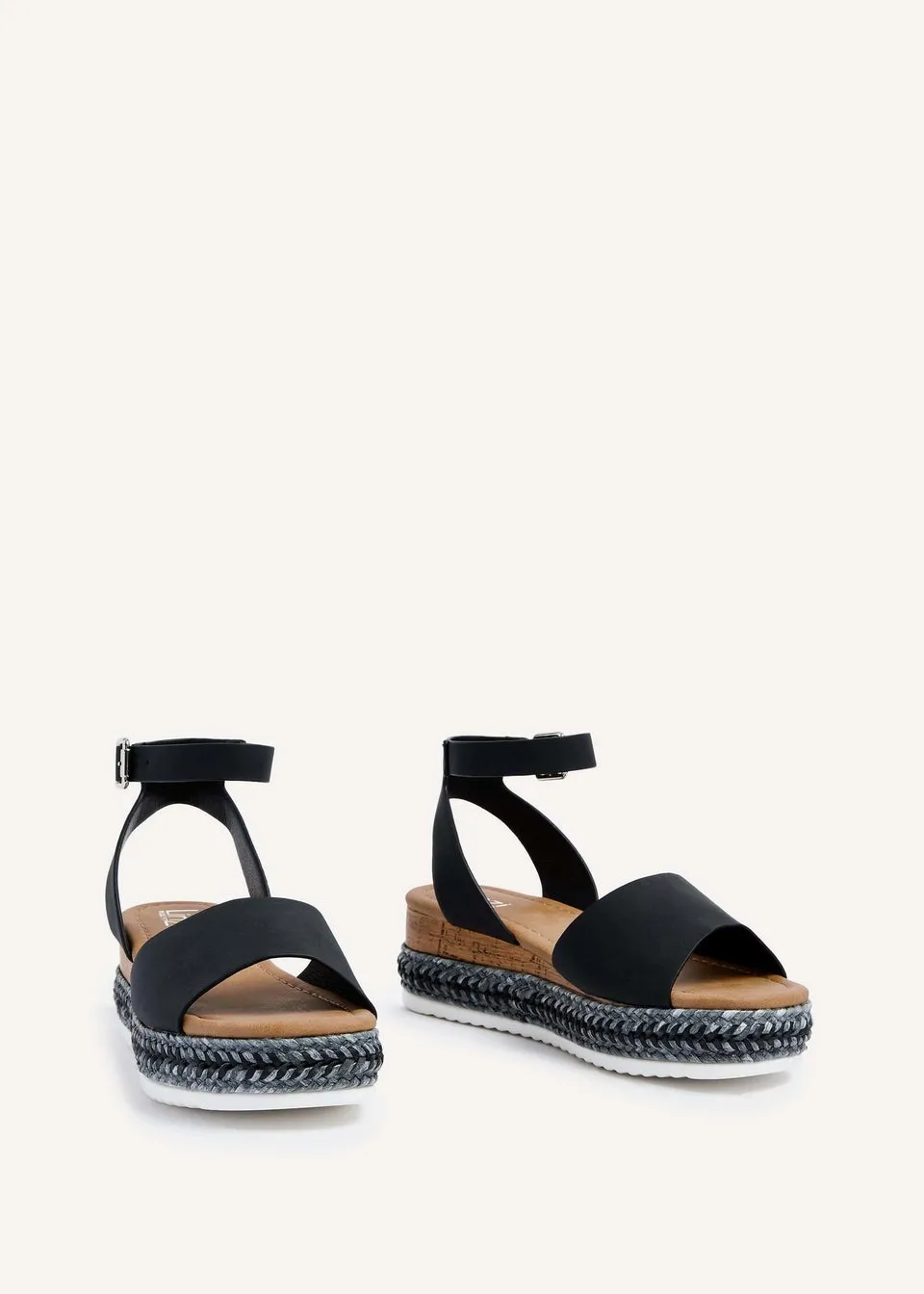 Linzi Arizona Wide Fit Black Faux Leather Espadrille Flatform