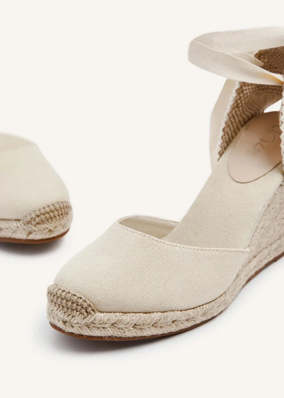 Linzi Bryony Beige Canvas Lace Up Espadrille Wegde