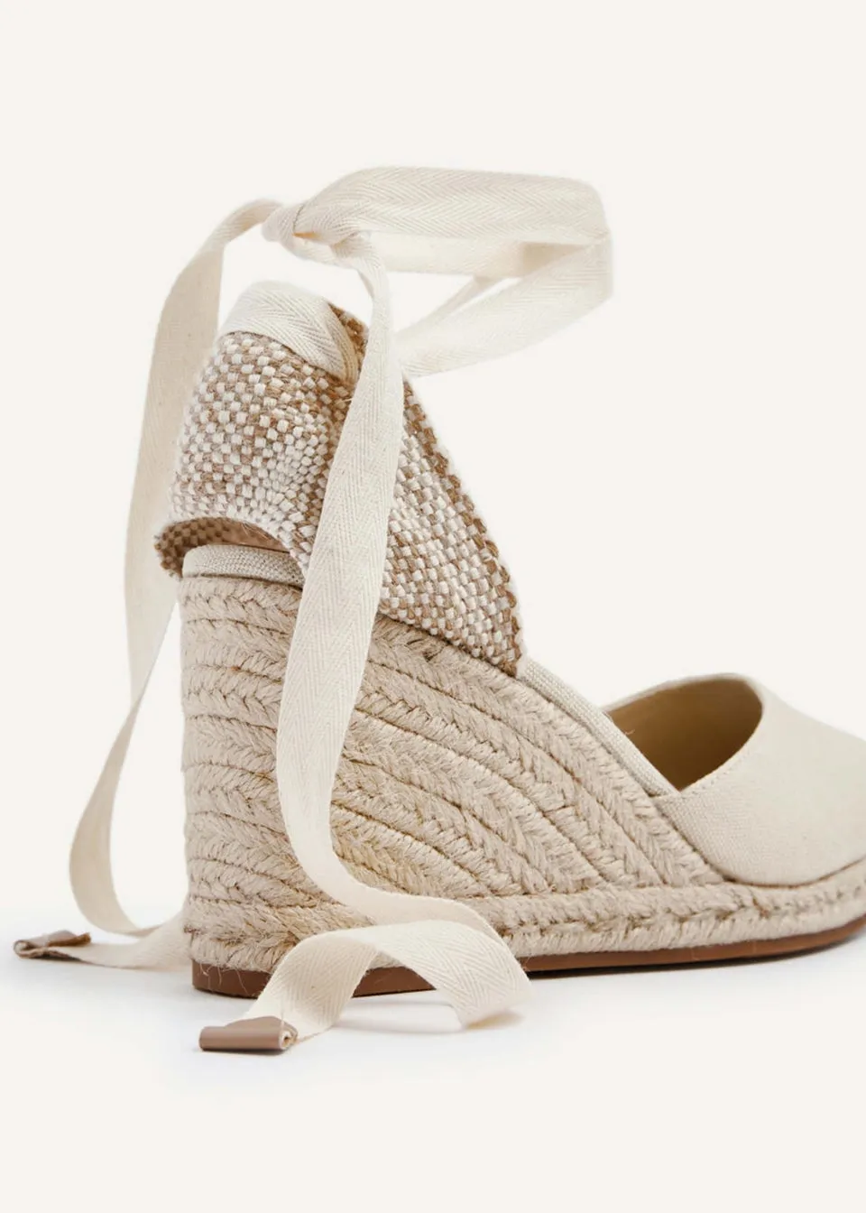 Linzi Bryony Beige Canvas Lace Up Espadrille Wegde