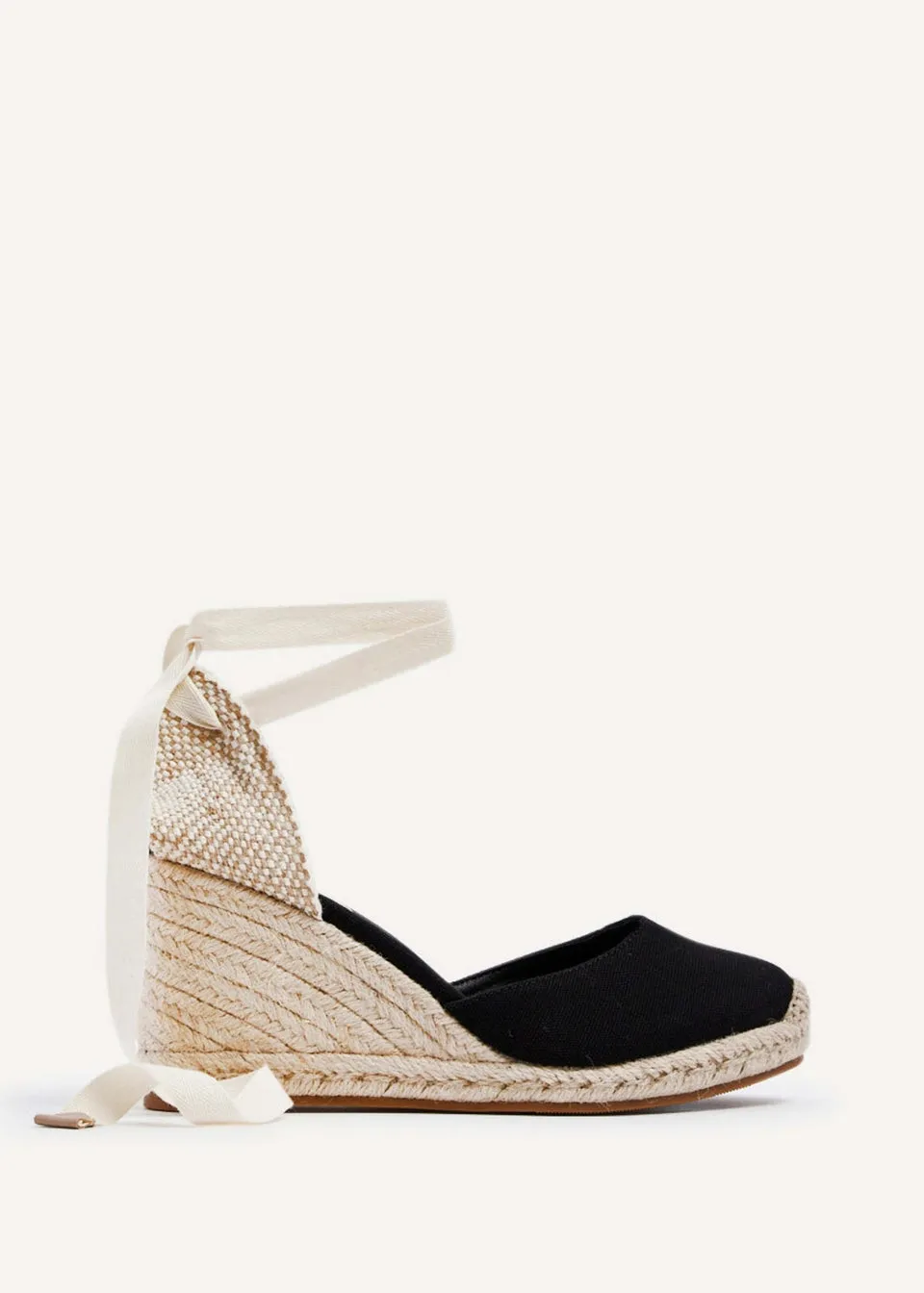 Linzi Bryony Black Canvas Lace Up Espadrille Wegde