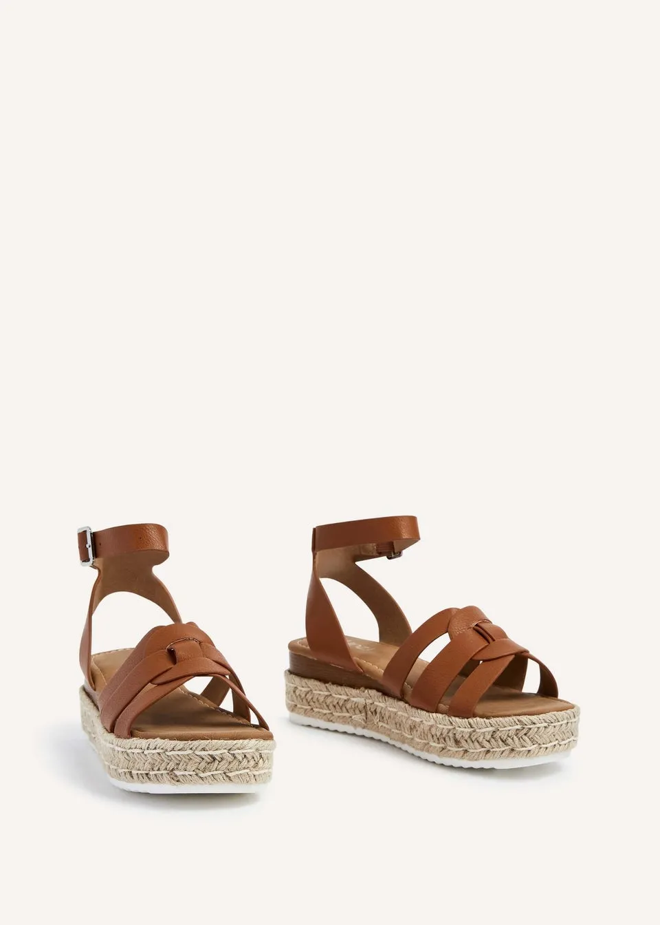 Linzi Dakota Tan Faux Leather Woven Espadrille Inspired Flatform Sandal