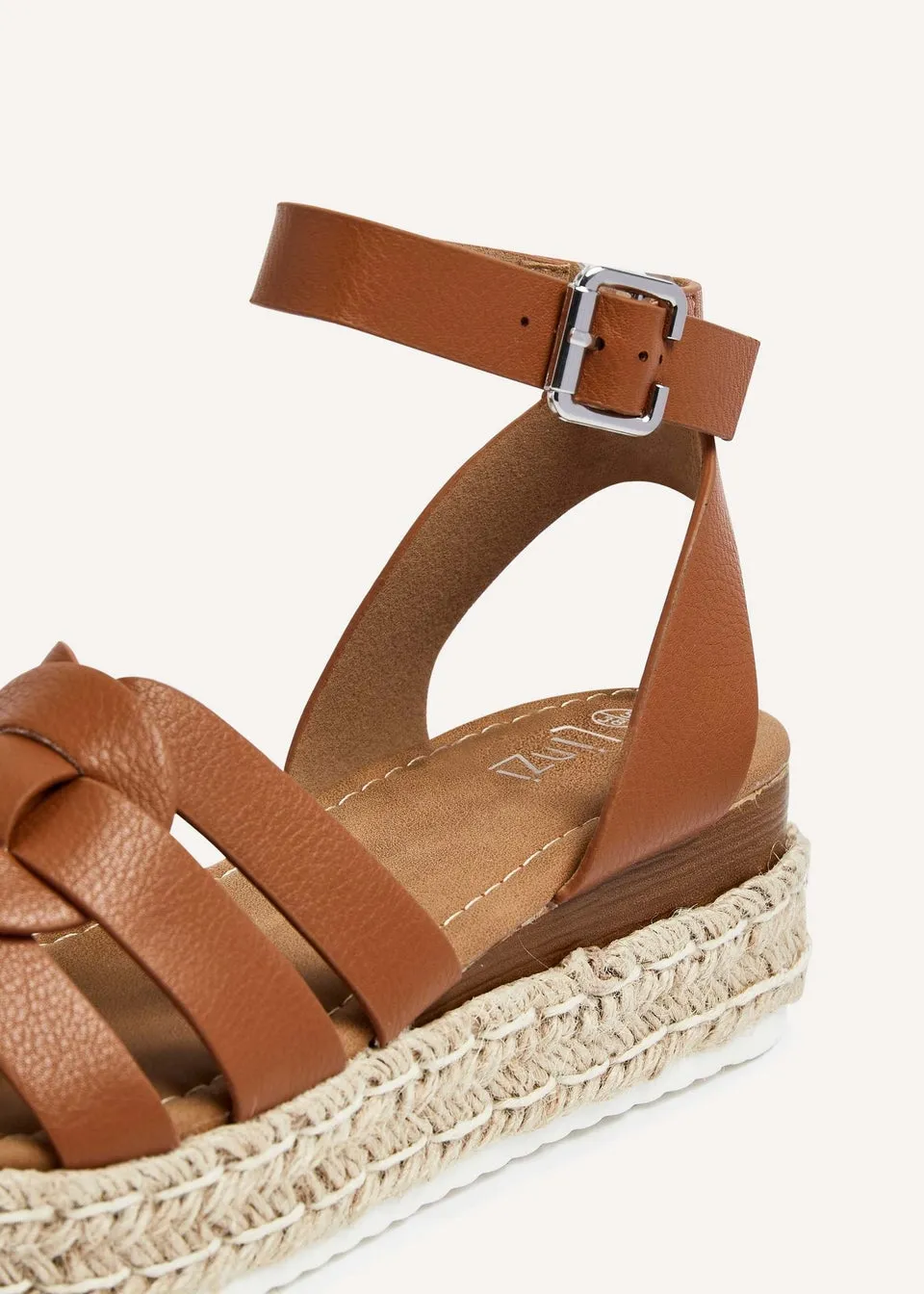 Linzi Dakota Tan Faux Leather Woven Espadrille Inspired Flatform Sandal