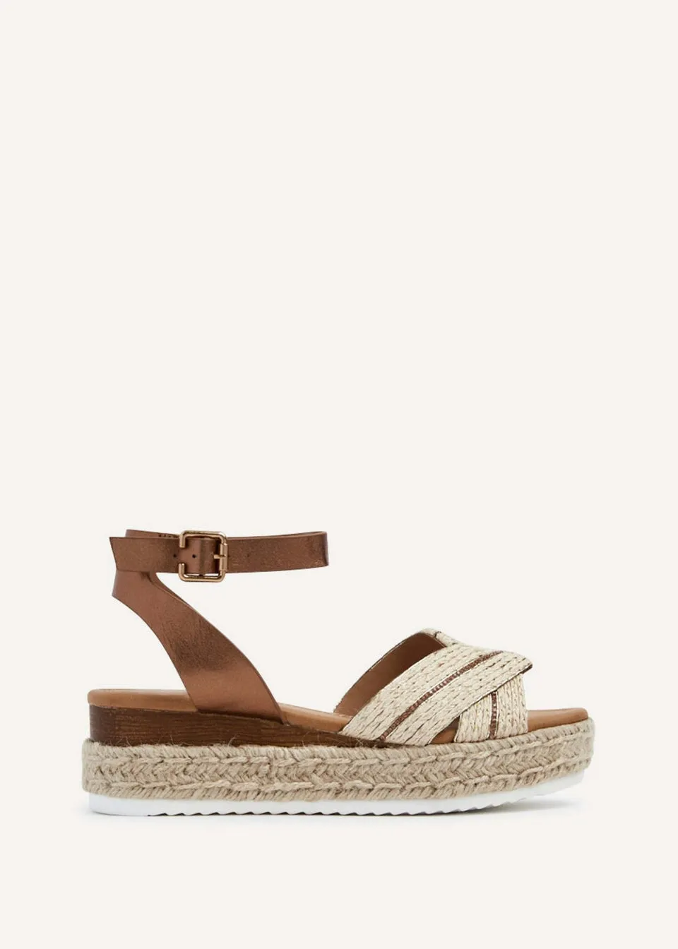 Linzi Hazel Bronze Faux Leather Raffia Espadrille Inspired Flatform Sandal