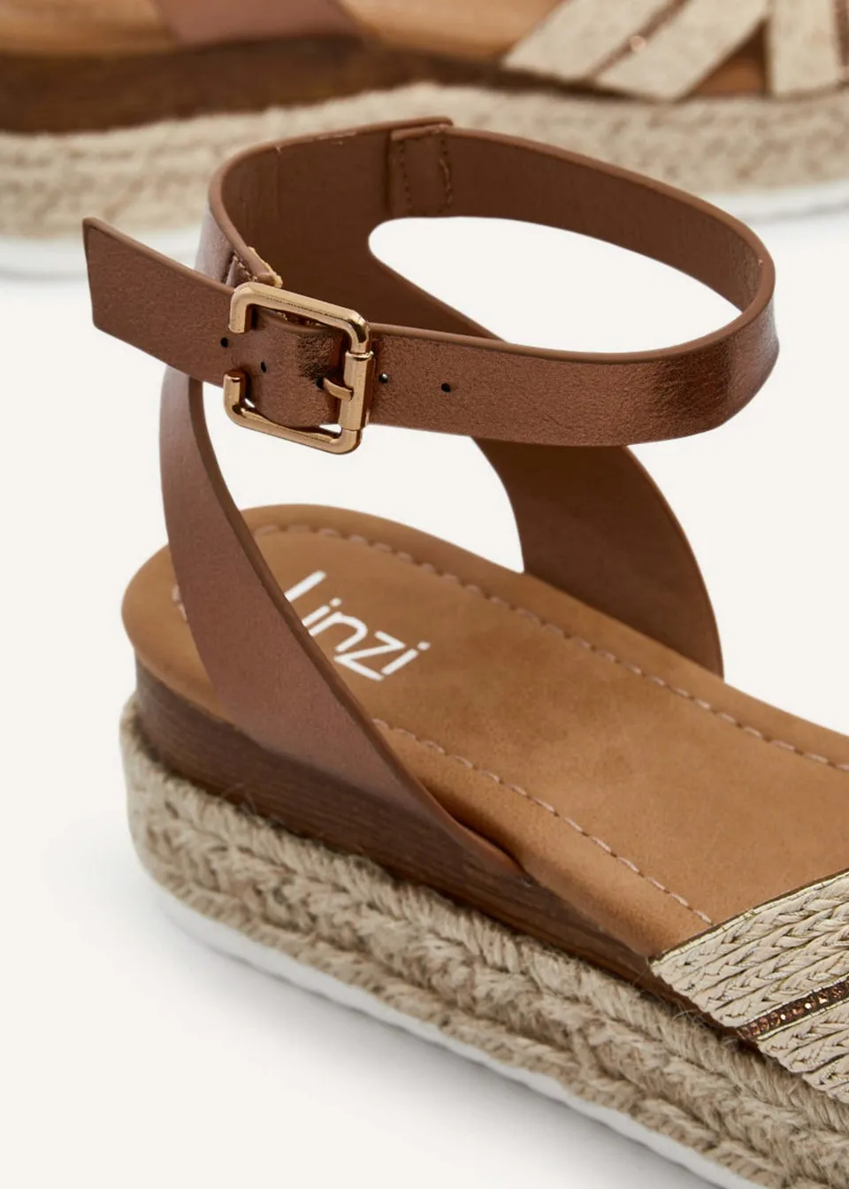 Linzi Hazel Bronze Faux Leather Raffia Espadrille Inspired Flatform Sandal