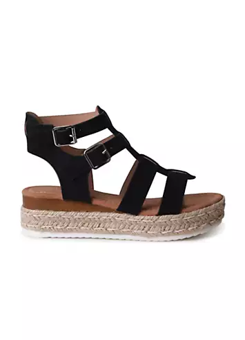 Linzi Kenzi Black Gladiator Espadrille Flatform Sandals | Kaleidoscope