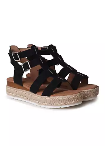 Linzi Kenzi Black Gladiator Espadrille Flatform Sandals | Kaleidoscope