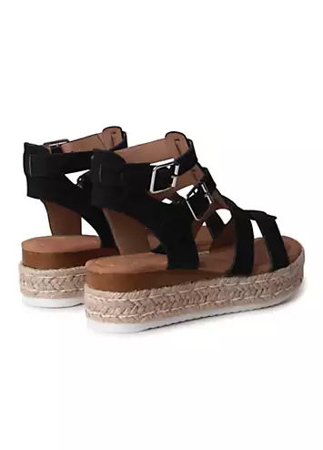 Linzi Kenzi Black Gladiator Espadrille Flatform Sandals | Kaleidoscope