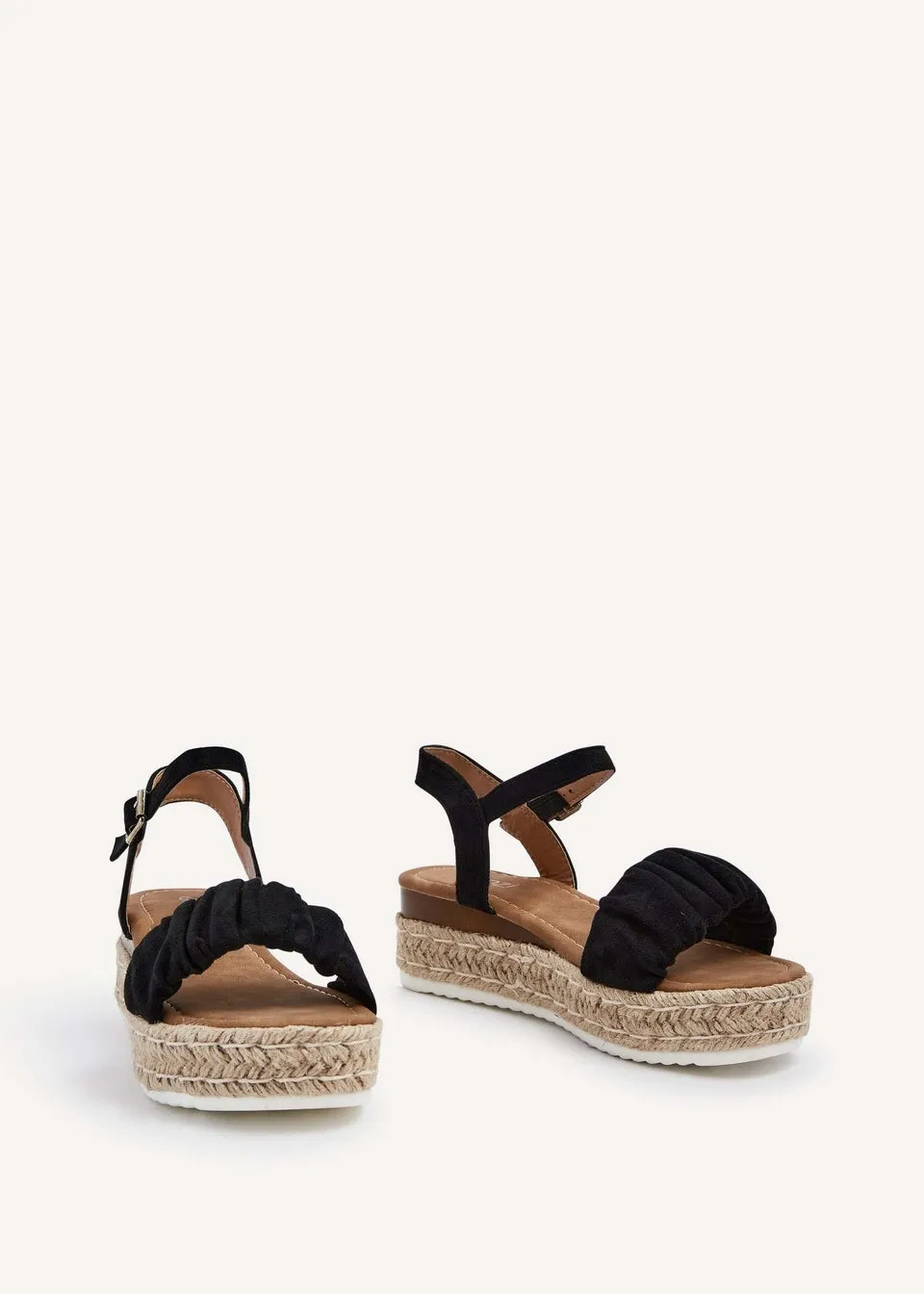 Linzi Melani Black Faux Suede Ruched Espadrille Inspired Flatform Sandal