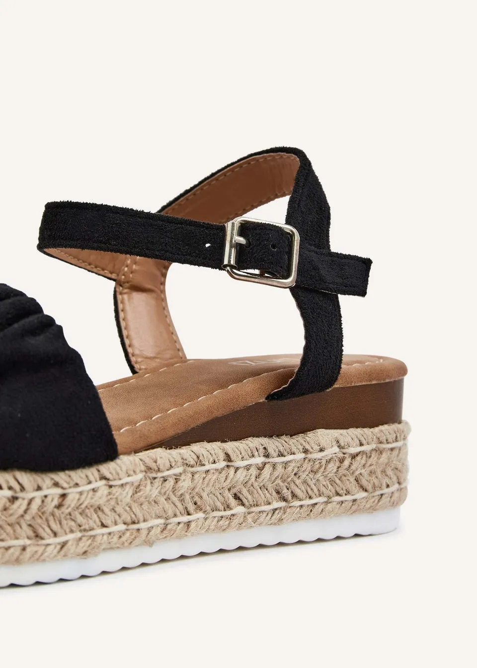 Linzi Melani Black Faux Suede Ruched Espadrille Inspired Flatform Sandal