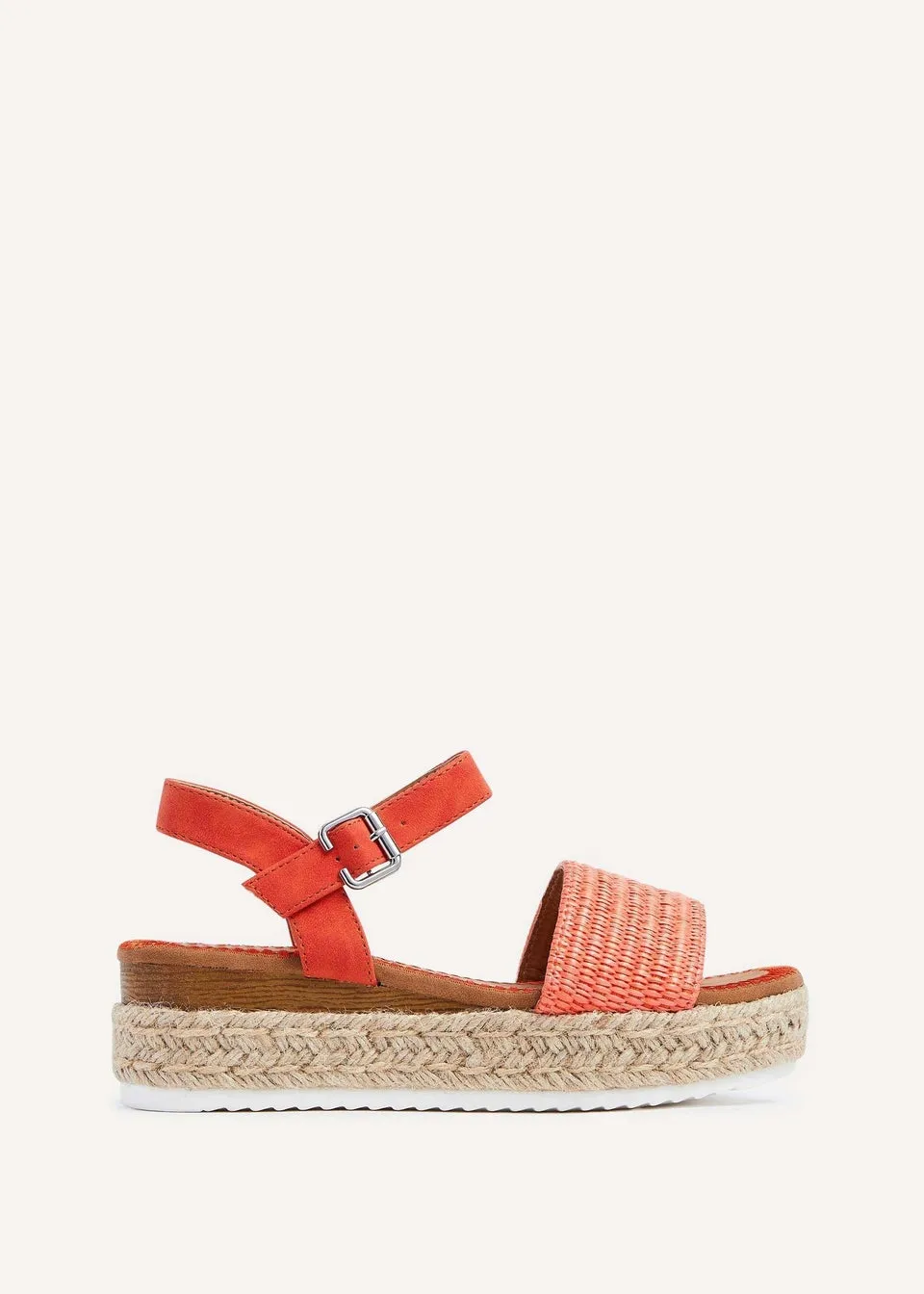 Linzi Panama Orange Raffia Two Part Espadrille Inspired Flatform Sandal