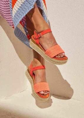 Linzi Panama Orange Raffia Two Part Espadrille Inspired Flatform Sandal