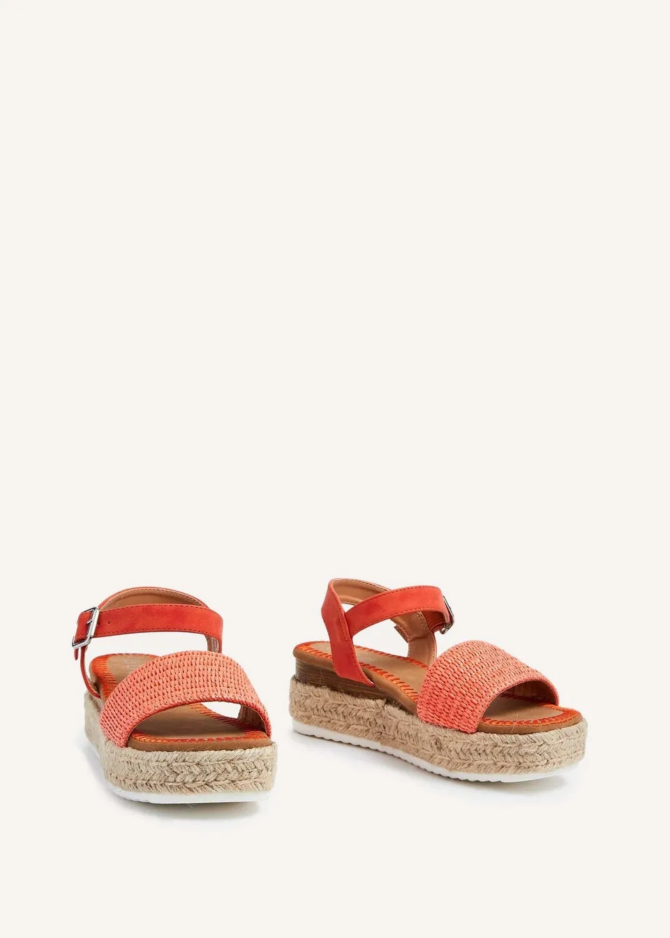 Linzi Panama Orange Raffia Two Part Espadrille Inspired Flatform Sandal