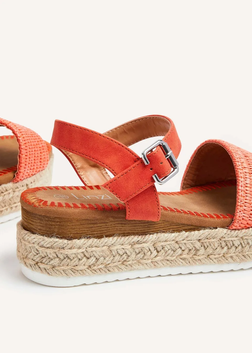 Linzi Panama Orange Raffia Two Part Espadrille Inspired Flatform Sandal