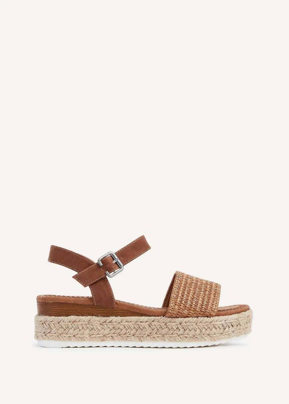 Linzi Panama Tan Raffia Two Part Espadrille Inspired Flatform Sandal