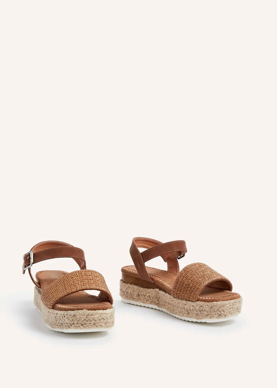 Linzi Panama Tan Raffia Two Part Espadrille Inspired Flatform Sandal