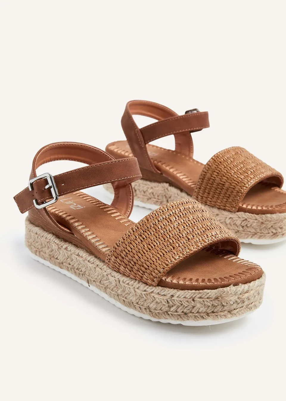 Linzi Panama Tan Raffia Two Part Espadrille Inspired Flatform Sandal