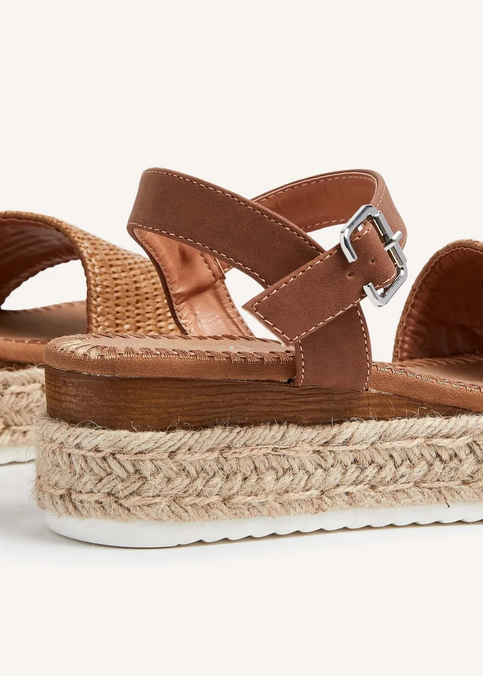 Linzi Panama Tan Raffia Two Part Espadrille Inspired Flatform Sandal