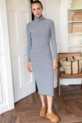 Little Turtleneck Midi Dress - Charcoal + Ivory Stripe