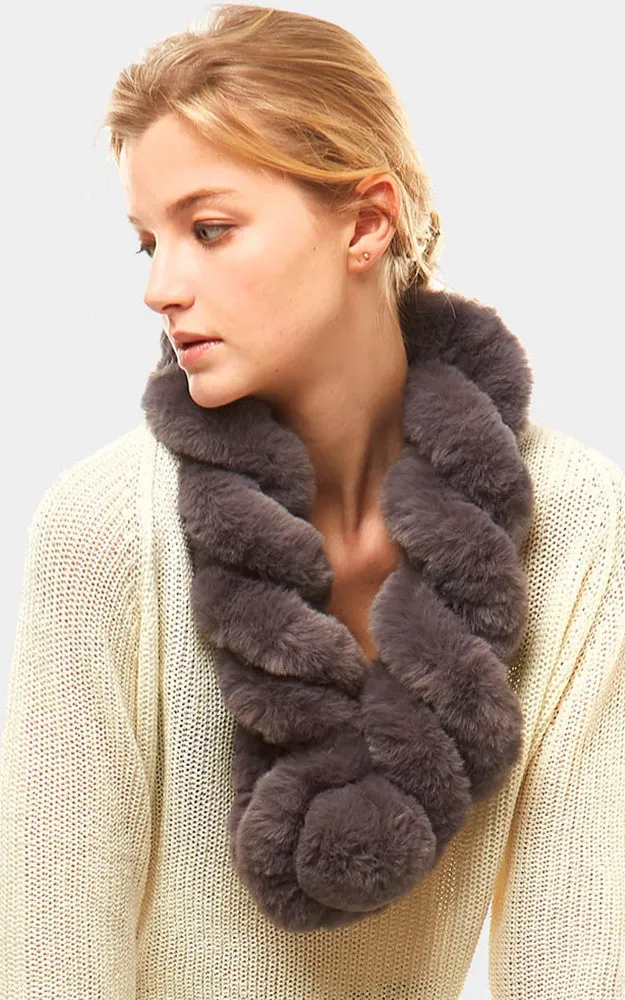 LOF786 Twisted Faux Fur Pull Through Scarf