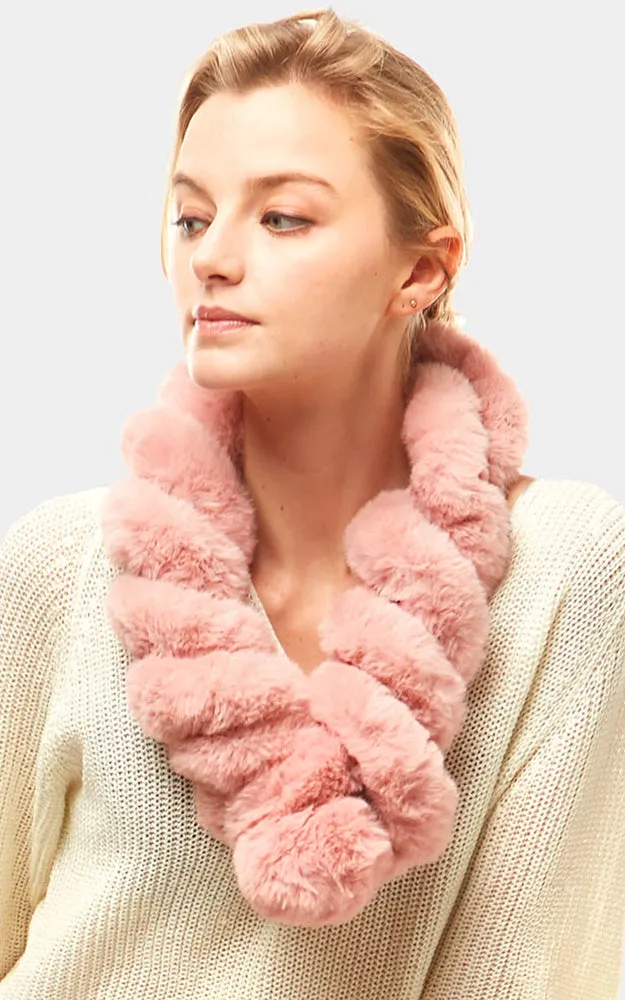 LOF786 Twisted Faux Fur Pull Through Scarf