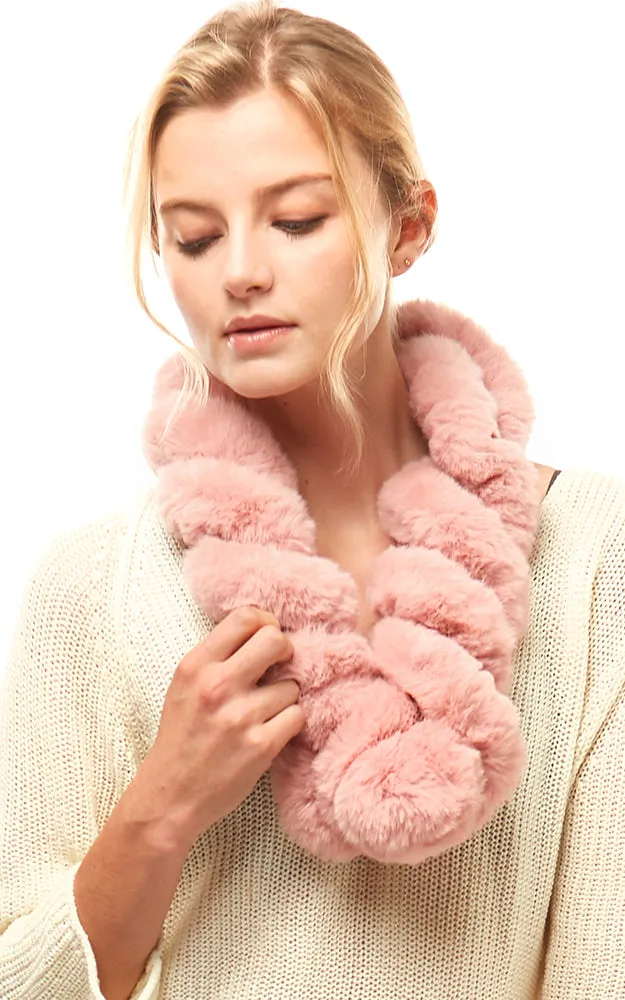 LOF786 Twisted Faux Fur Pull Through Scarf