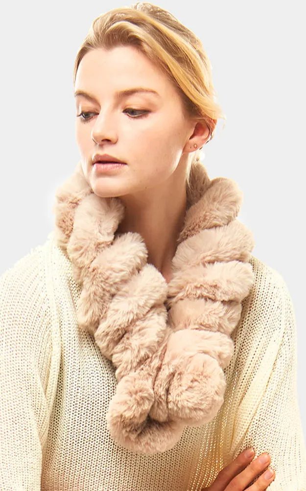 LOF786 Twisted Faux Fur Pull Through Scarf