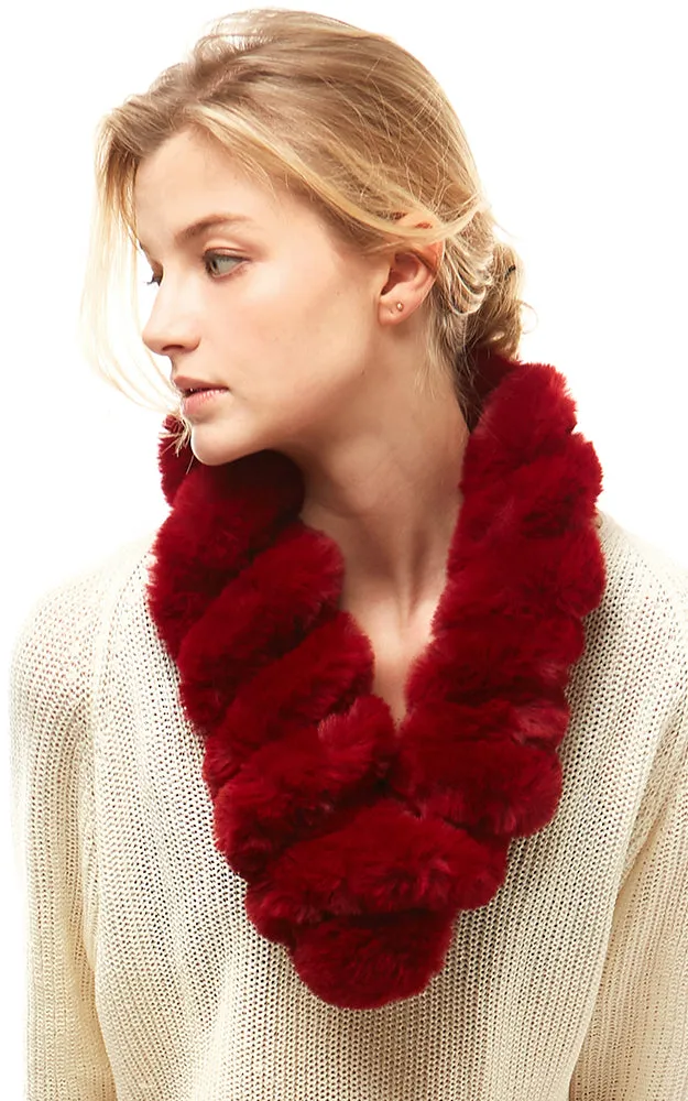 LOF786 Twisted Faux Fur Pull Through Scarf