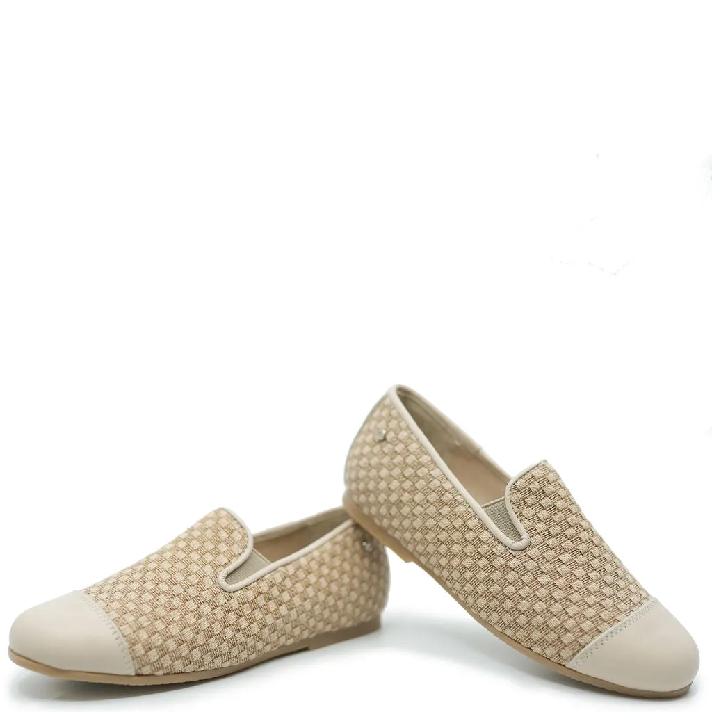 Manuela Beige Checkered Captoe Loafer