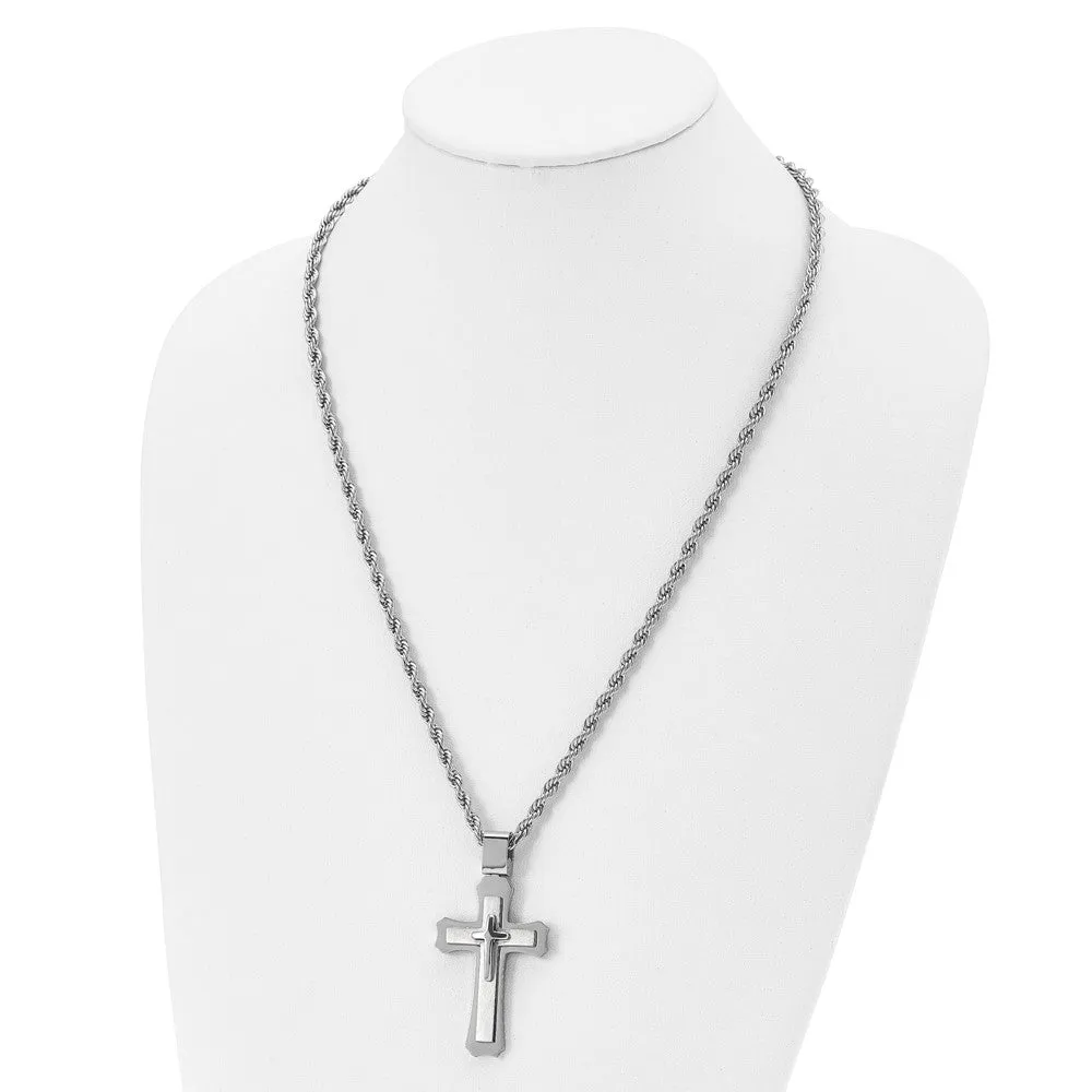 Men's Stainless Steel Large Triple Layer Cross Necklace, 24 Inch