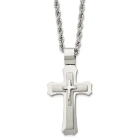 Men's Stainless Steel Large Triple Layer Cross Necklace, 24 Inch